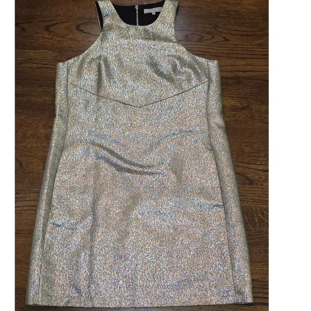 1.STATE Mini Dress Womens S Gold Excellent Metallic Shimmer Halter Back Zip